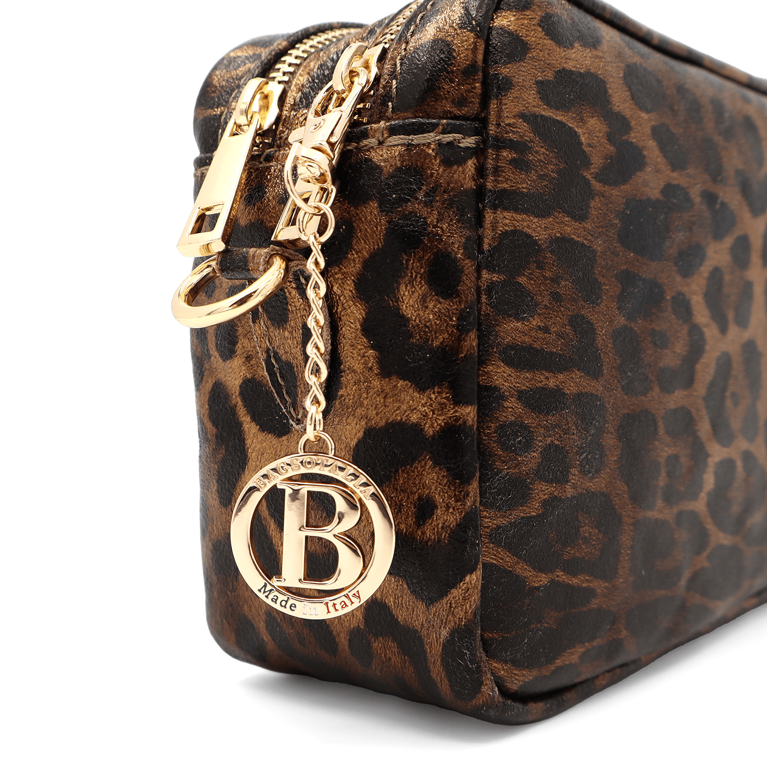 Természetes bőr válltáska nyomtatott mintával - barna