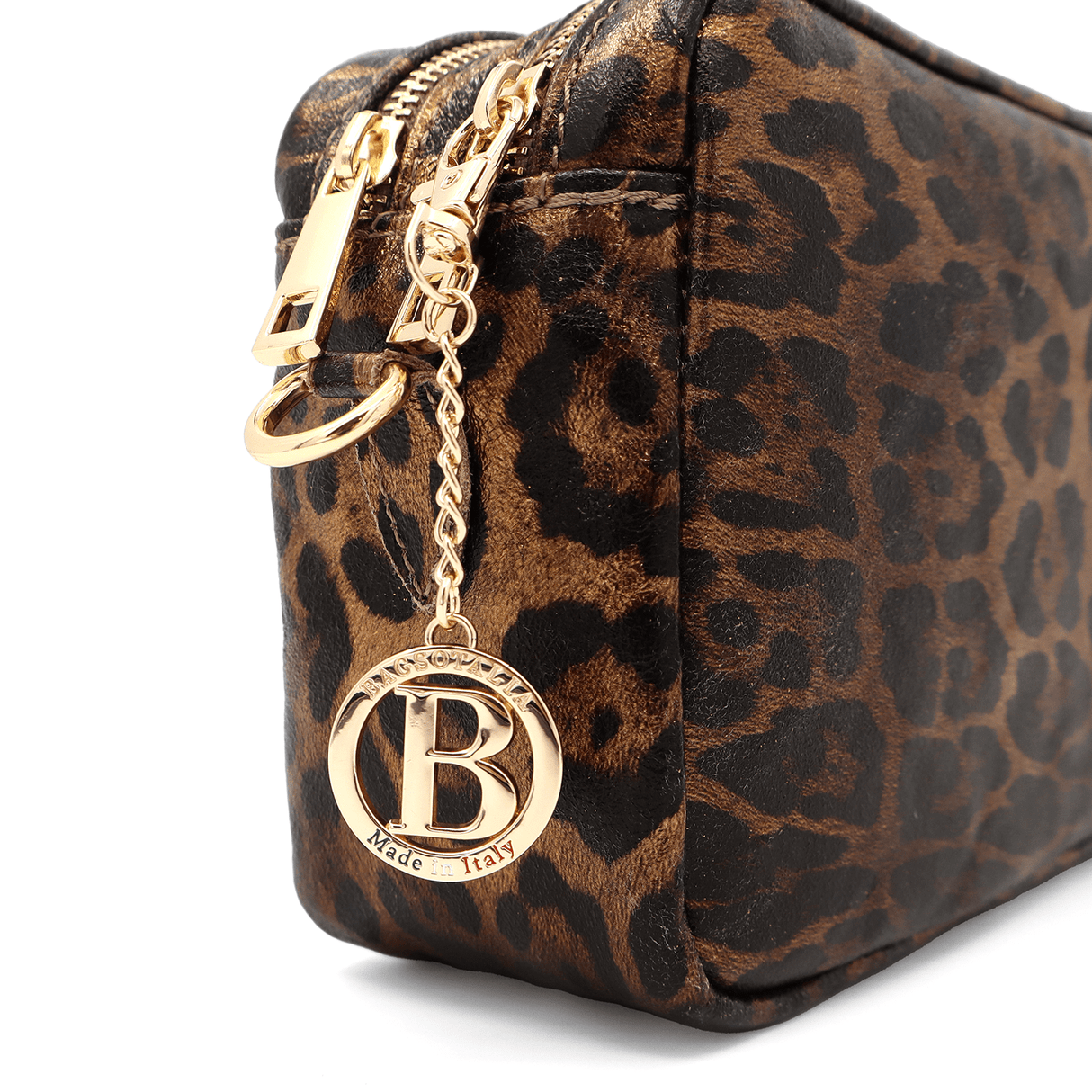 Természetes bőr válltáska nyomtatott mintával - barna