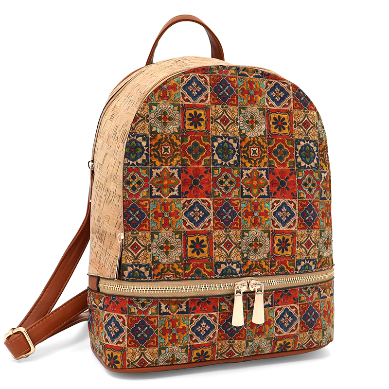 Női kőbőr hátizsák Madeline nyomtatott mintával – négyzetes világ