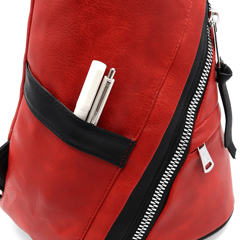 Modern női hátizsák sok zsebbel Rita - piros