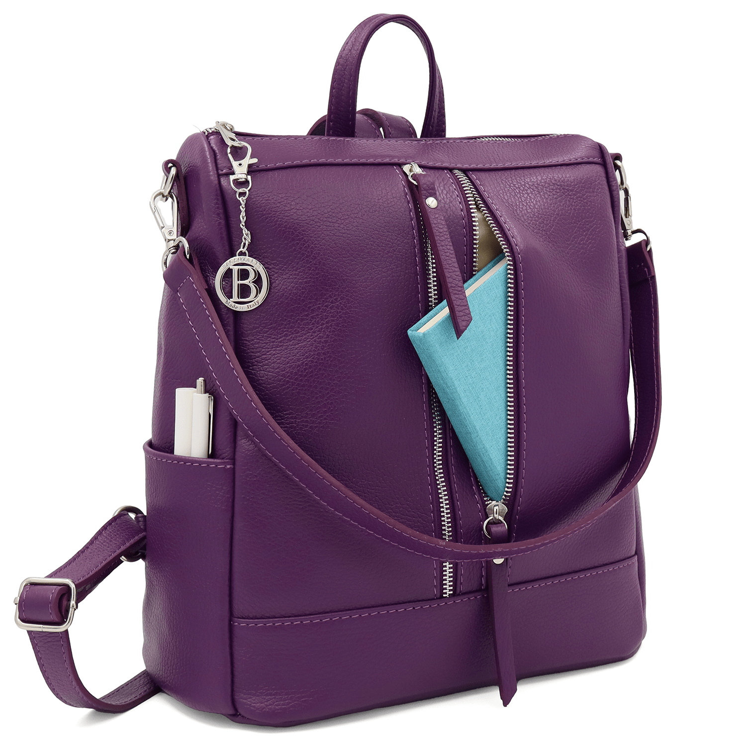 2 az 1-ben – Vittoria természetes bőr hátizsák és táska – sötét lila