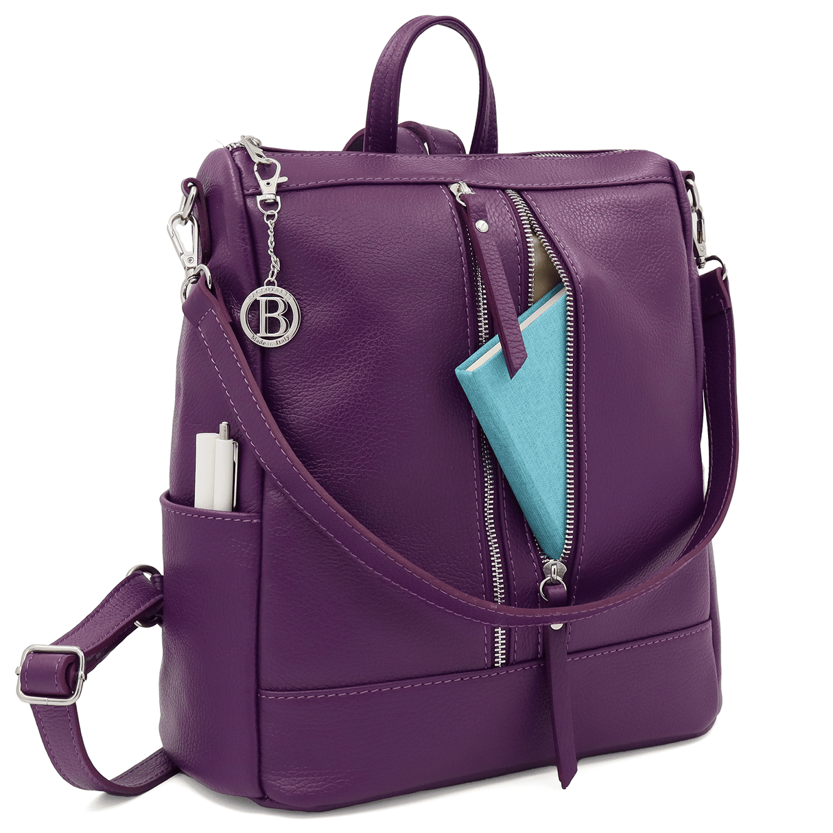 2 az 1-ben – Vittoria természetes bőr hátizsák és táska – sötét lila