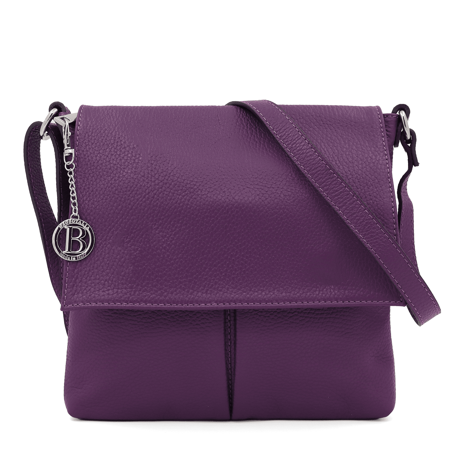Természetes bőr válltáska sok zsebbel - lila