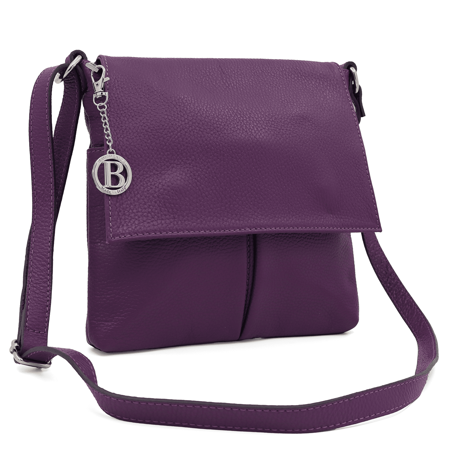 Természetes bőr válltáska sok zsebbel - lila