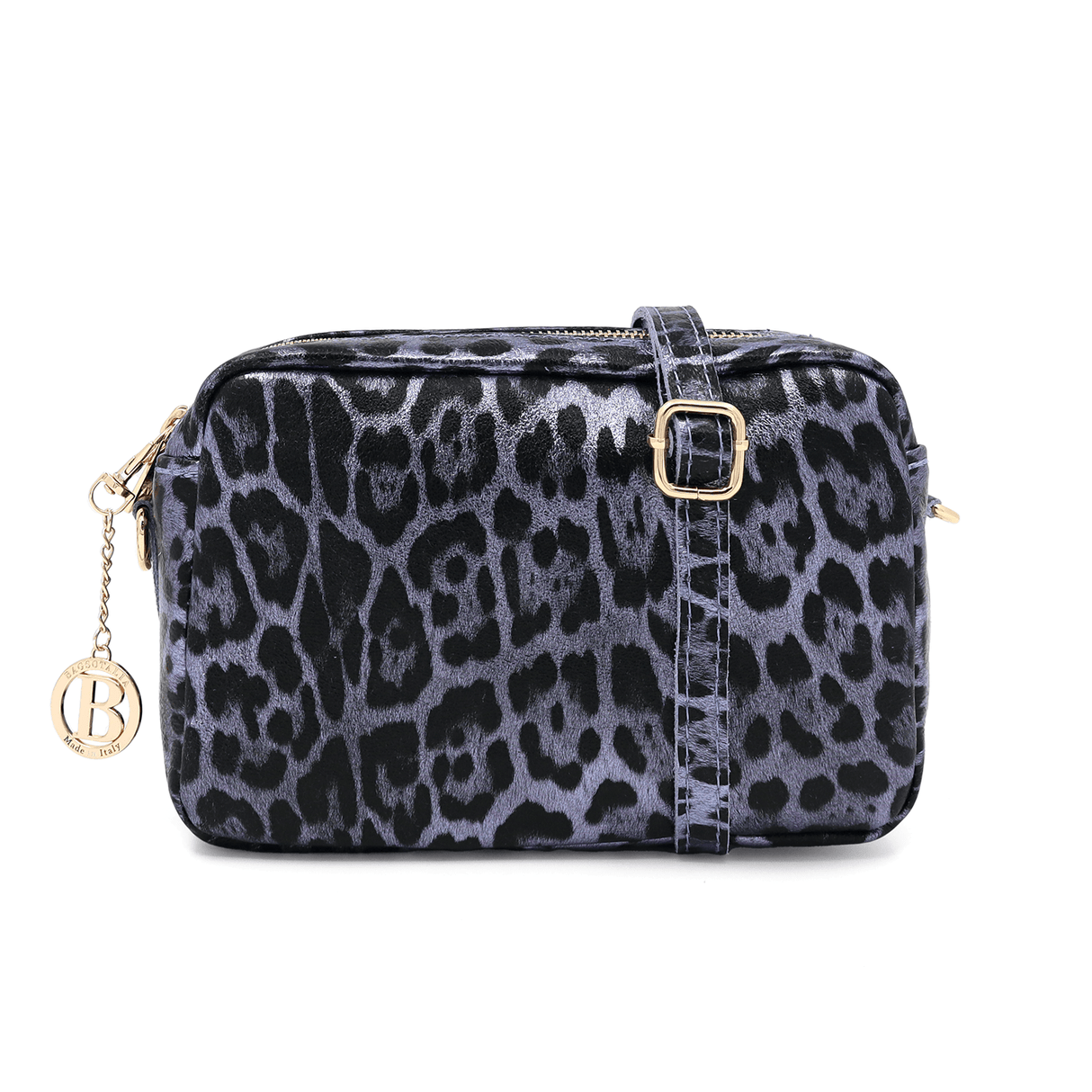 Természetes bőr válltáska lila nyomtatással