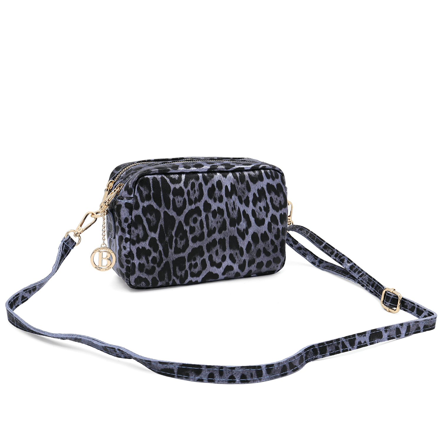 Természetes bőr válltáska lila nyomtatással