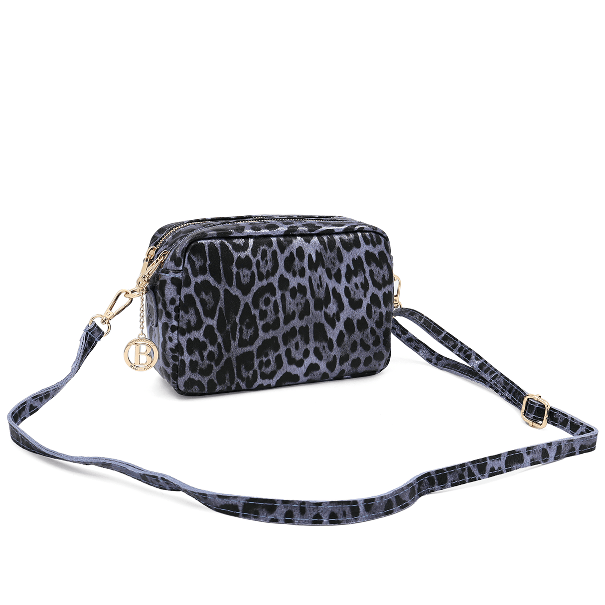 Természetes bőr válltáska lila nyomtatással