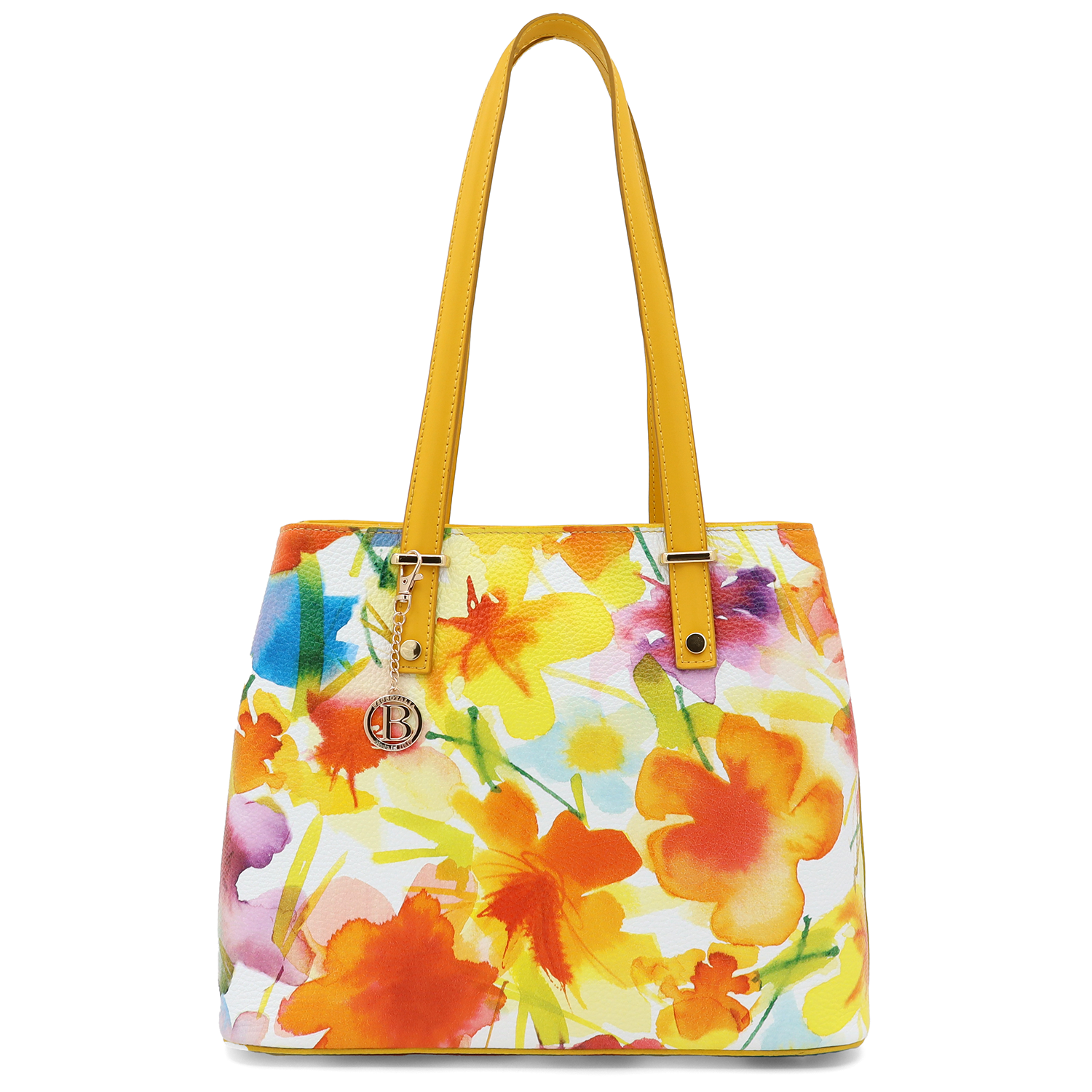 Természetes bőr táska virágmintával - sárga