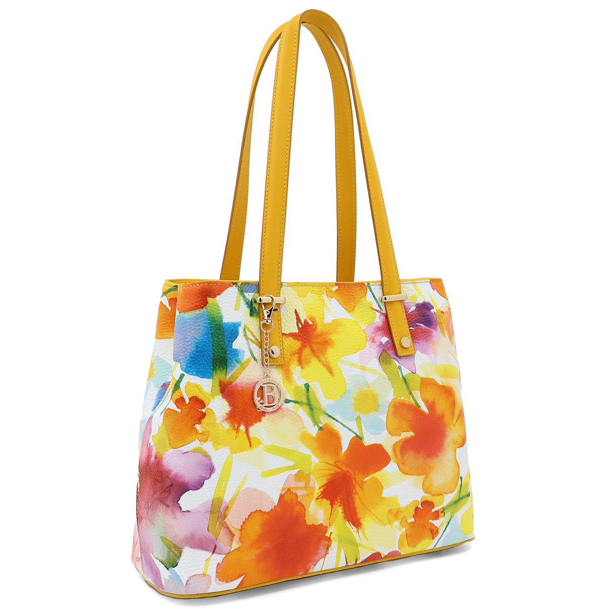 Természetes bőr táska virágmintával - sárga