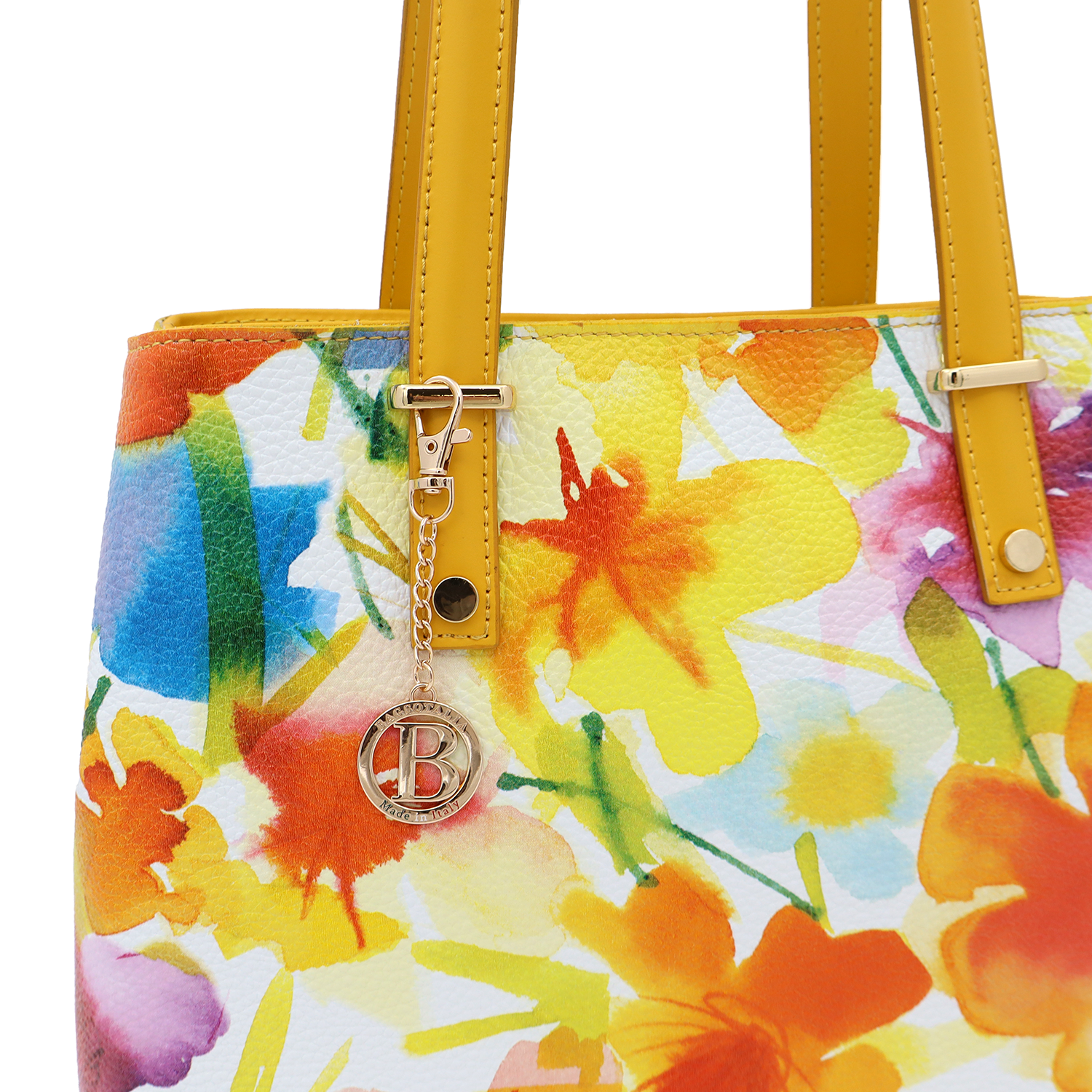 Természetes bőr táska virágmintával - sárga