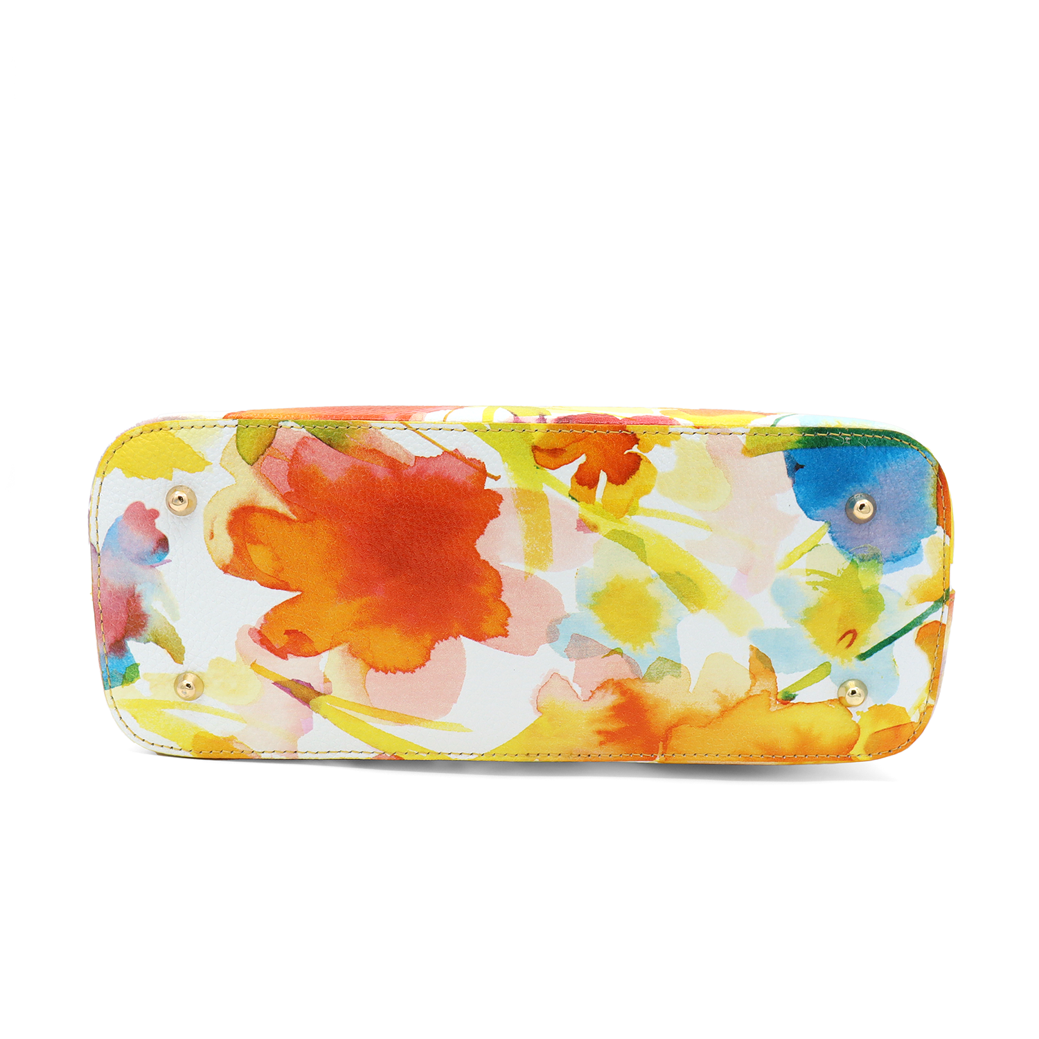 Természetes bőr táska virágmintával - sárga