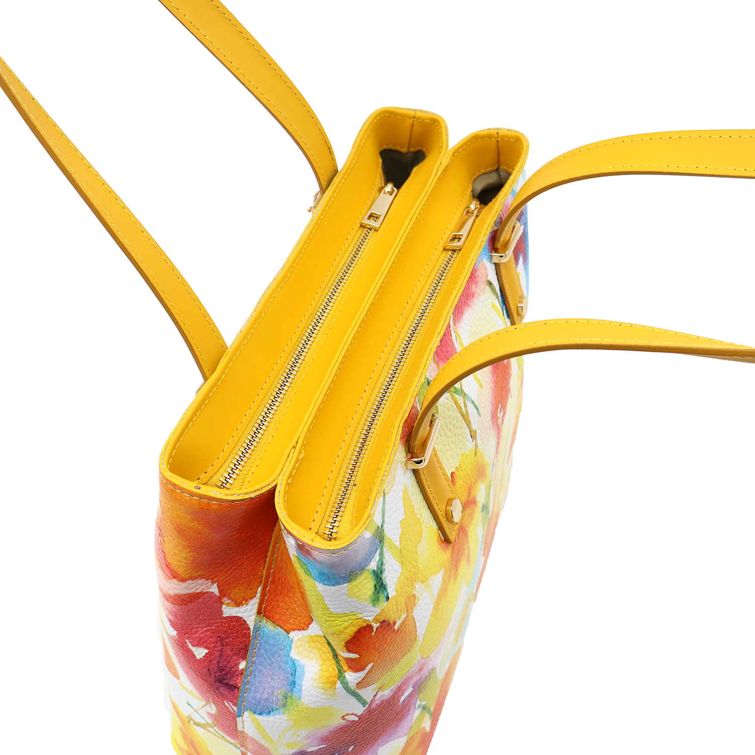 Természetes bőr táska virágmintával - sárga