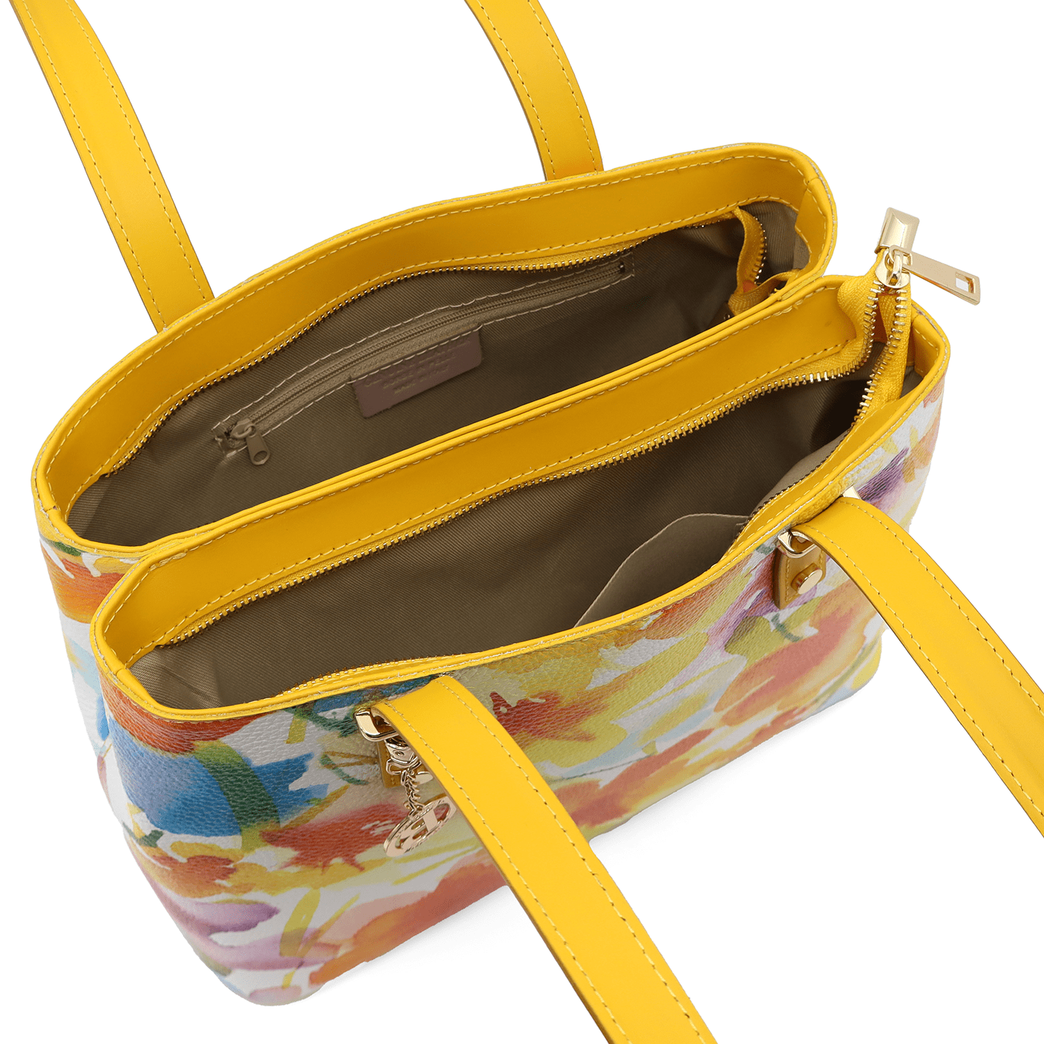 Természetes bőr táska virágmintával - sárga