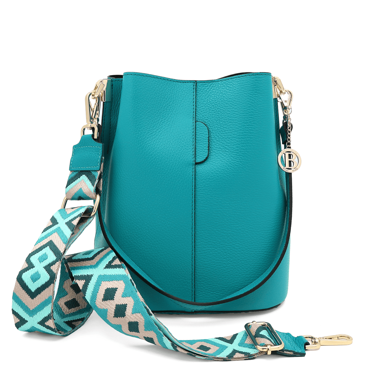 Női táska természetes bőrből, 2 fogantyúval Alba - türkiz