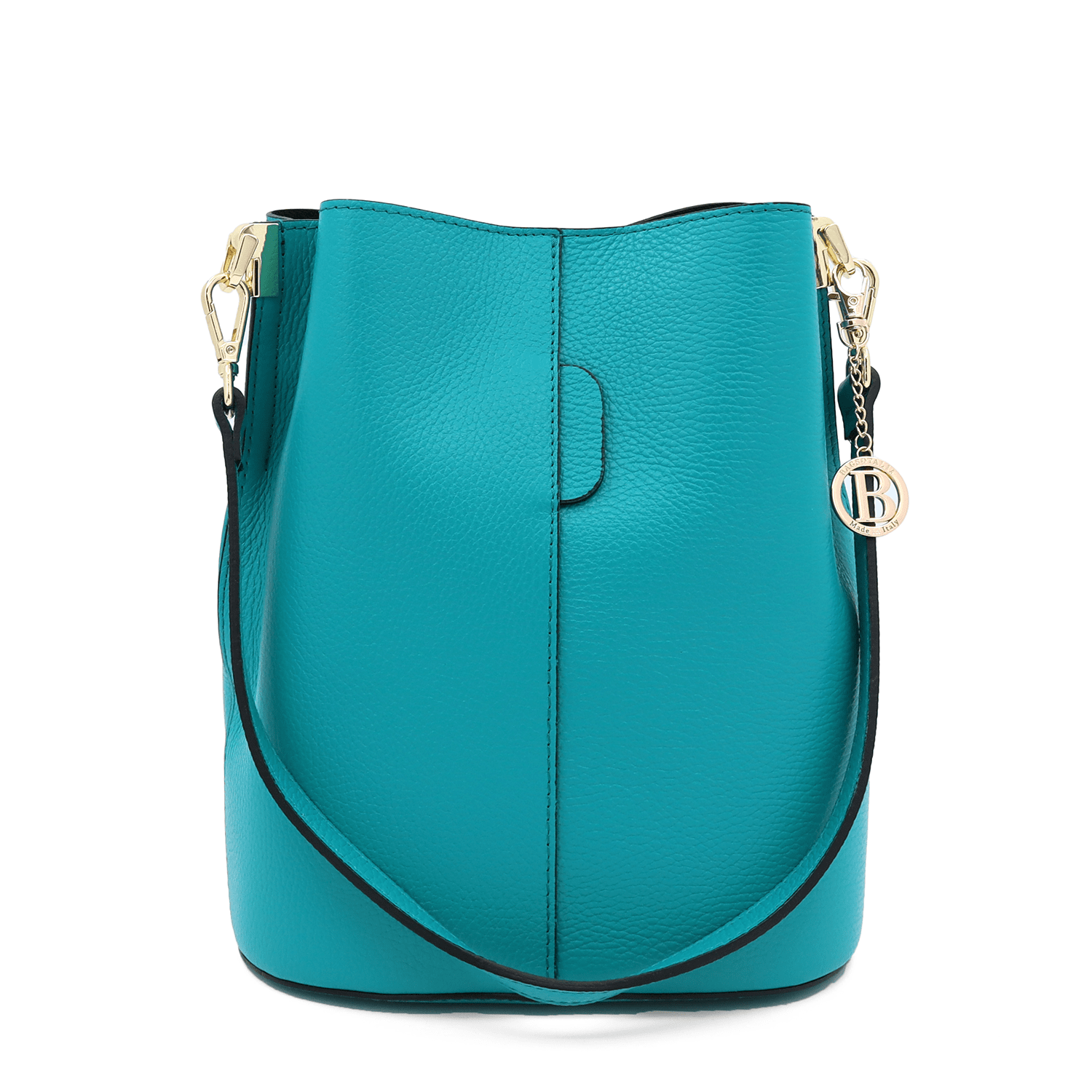 Női táska természetes bőrből, 2 fogantyúval Alba - türkiz