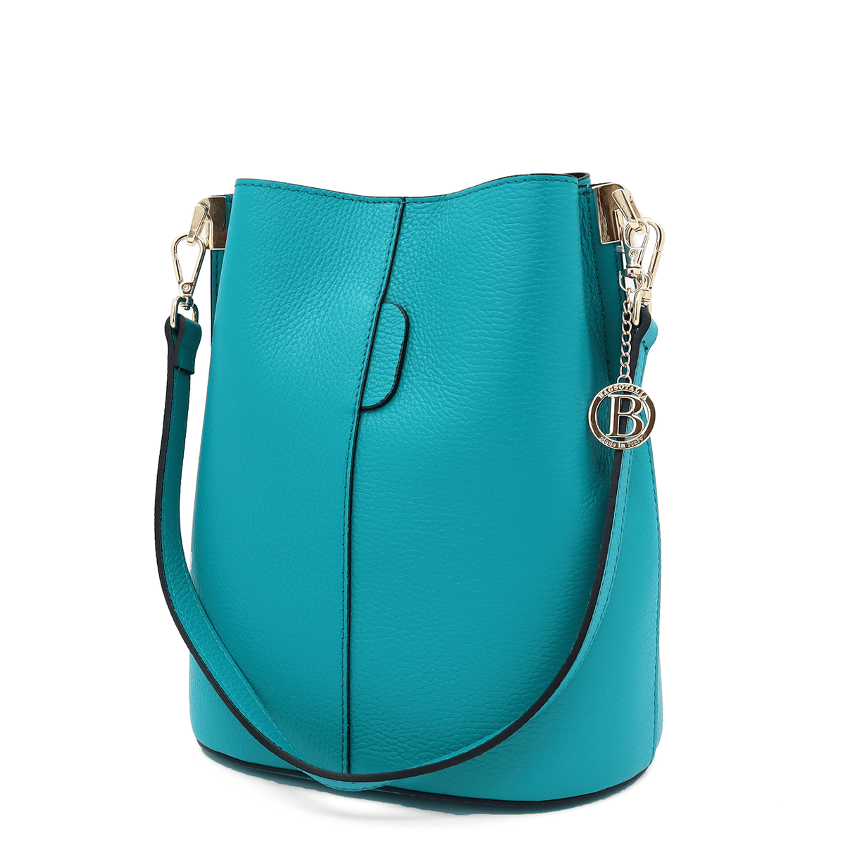 Női táska természetes bőrből, 2 fogantyúval Alba - türkiz