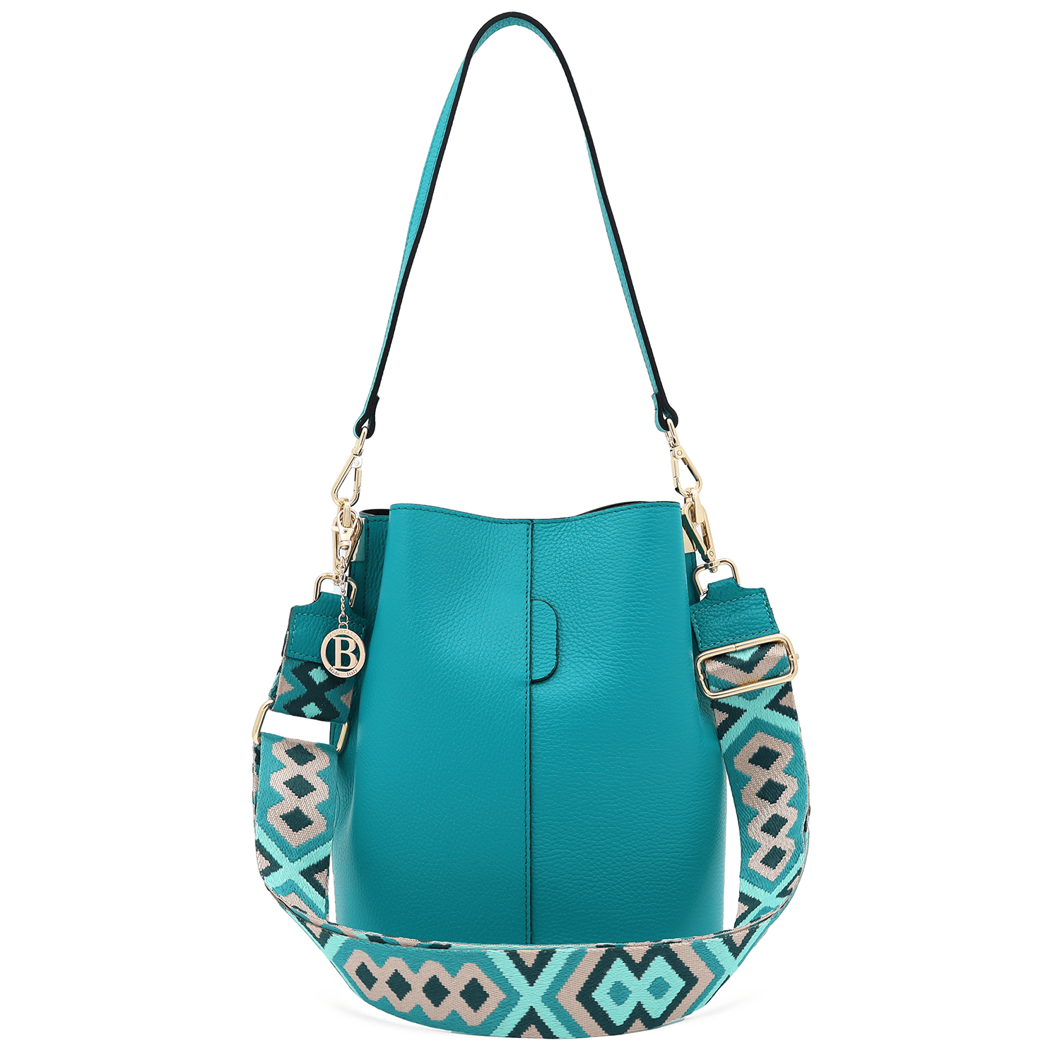 Női táska természetes bőrből, 2 fogantyúval Alba - türkiz