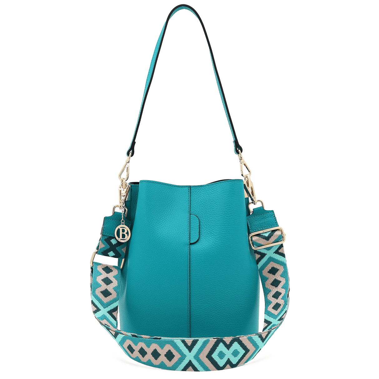 Női táska természetes bőrből, 2 fogantyúval Alba - türkiz