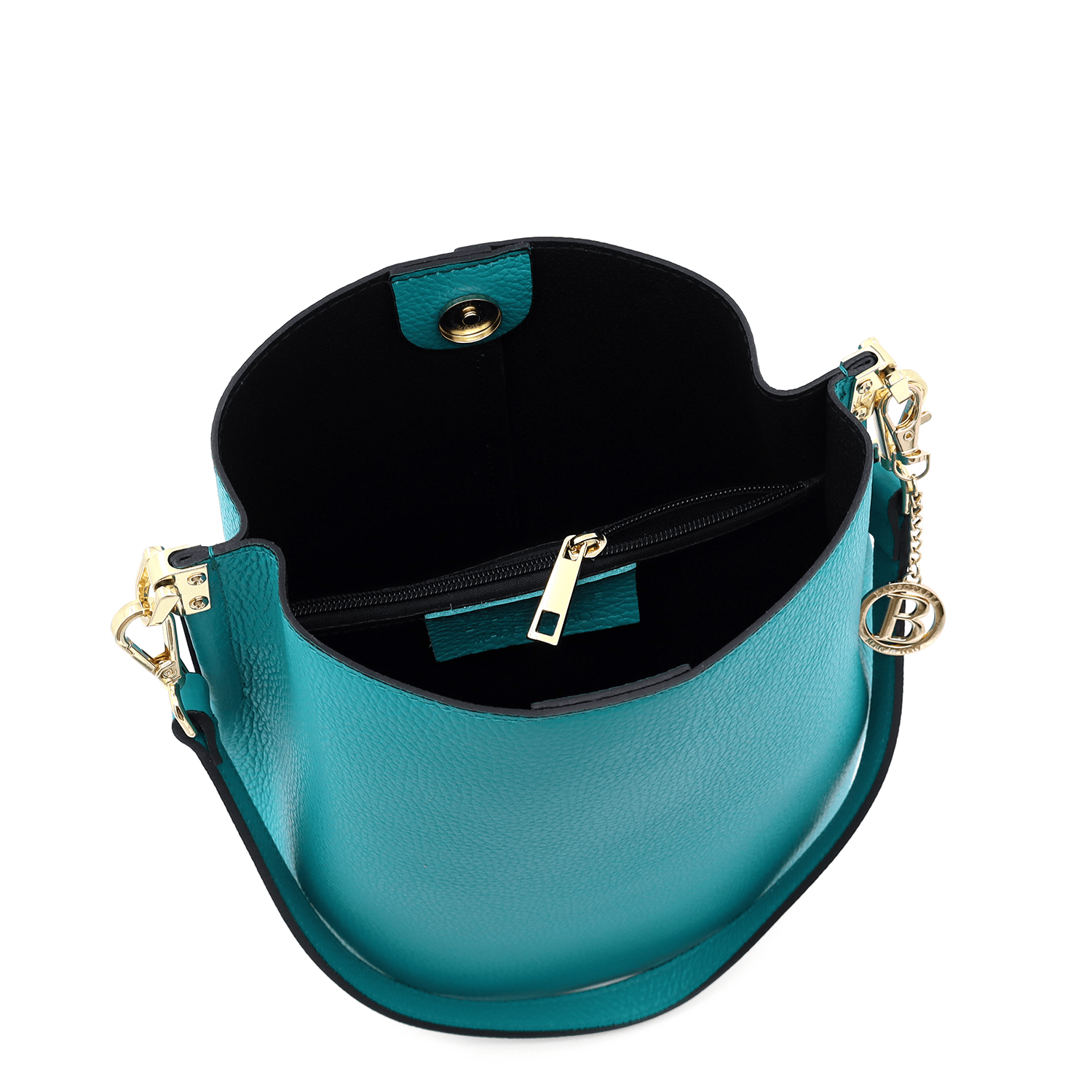 Női táska természetes bőrből, 2 fogantyúval Alba - türkiz