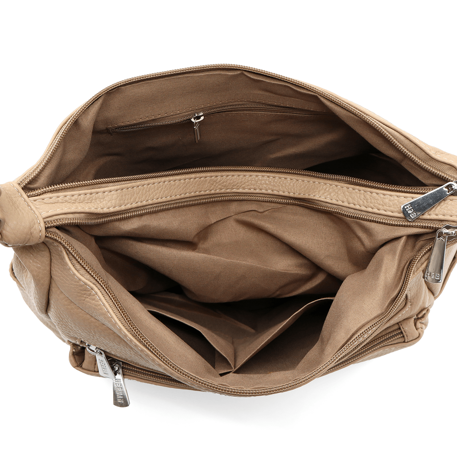 Válltáska 2 rekesszel és sok zsebbel - világosbarna