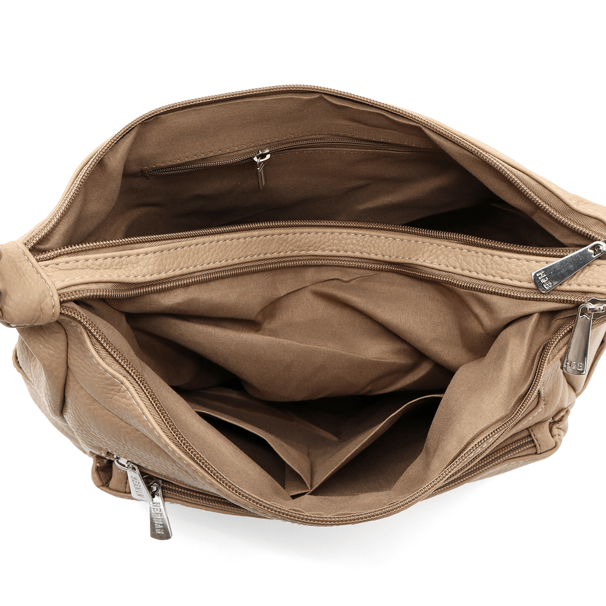 Válltáska 2 rekesszel és sok zsebbel - világosbarna