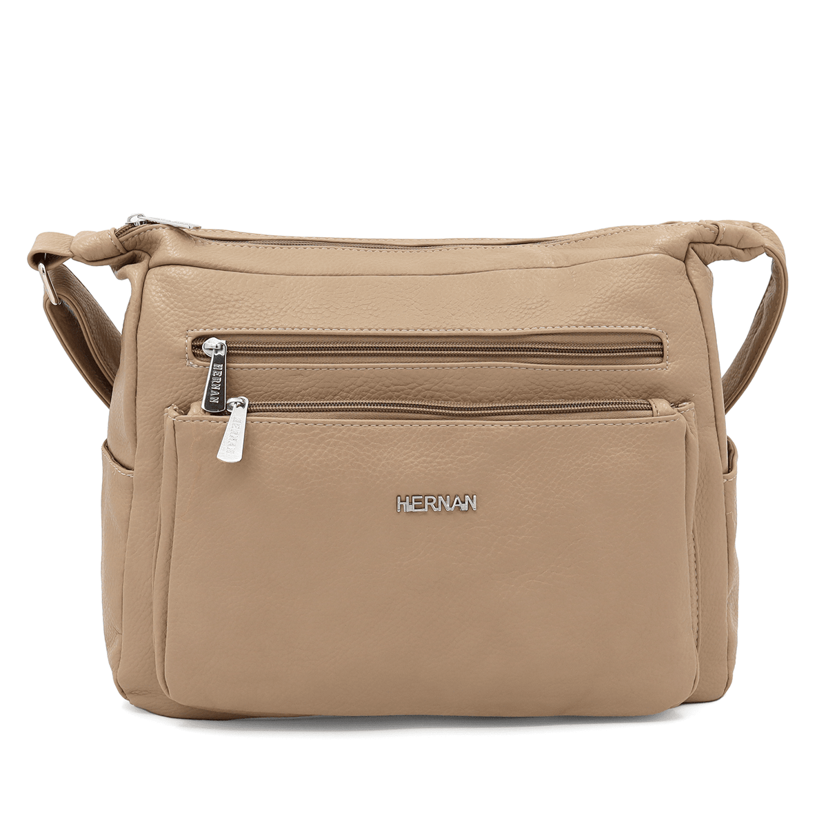 Válltáska 2 rekesszel és sok zsebbel - világosbarna