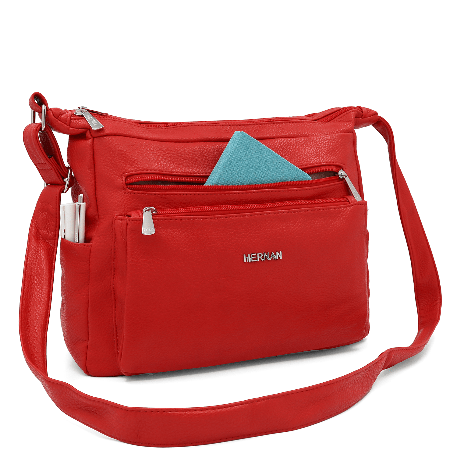 Válltáska 2 rekesszel és sok zsebbel - piros