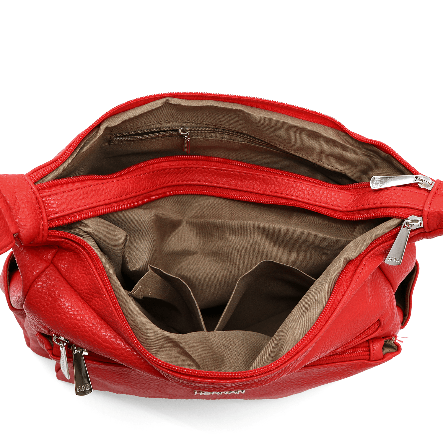 Válltáska 2 rekesszel és sok zsebbel - piros