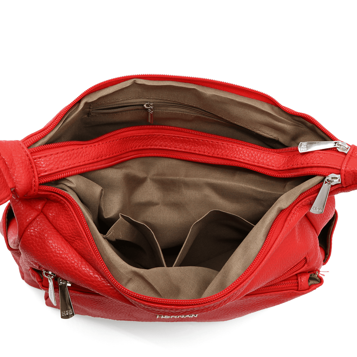 Válltáska 2 rekesszel és sok zsebbel - piros