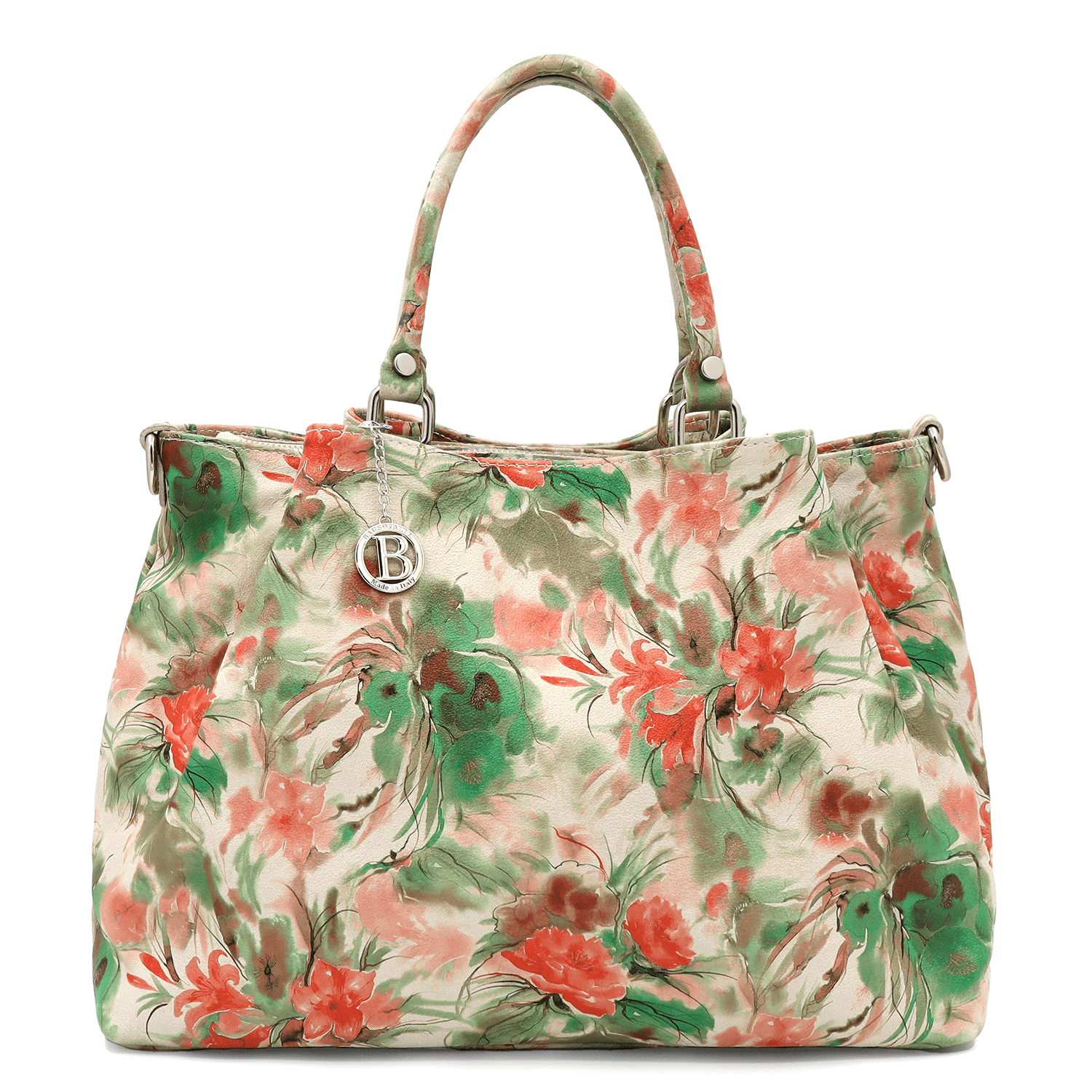 Nagy női táska természetes bőrből, Danica virágmintával