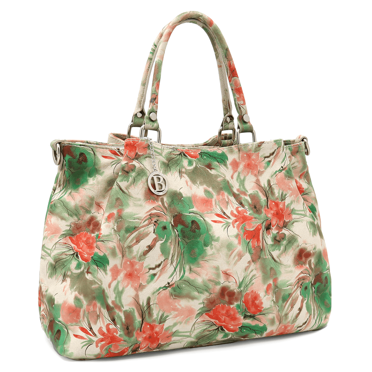 Nagy női táska természetes bőrből, Danica virágmintával