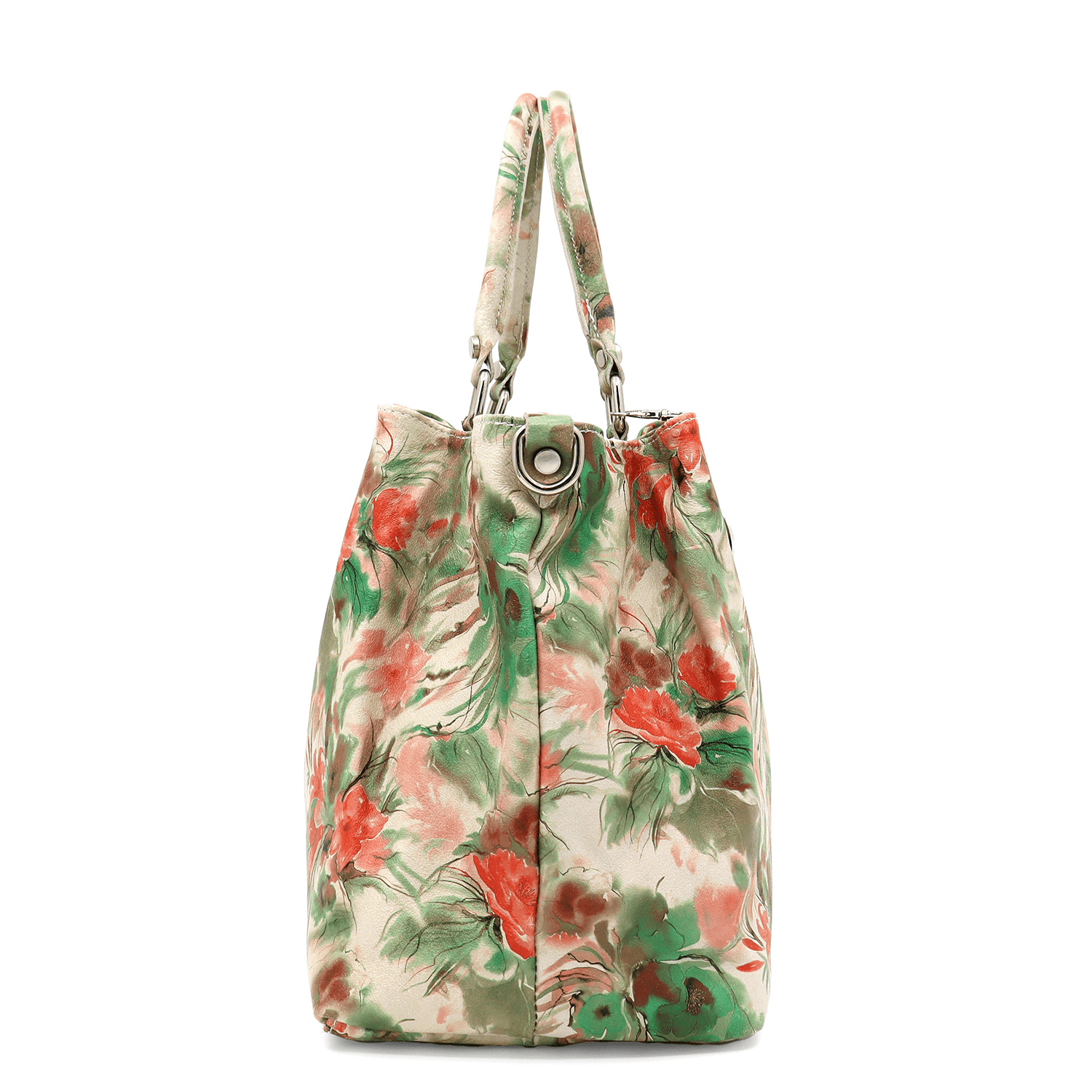 Nagy női táska természetes bőrből, Danica virágmintával