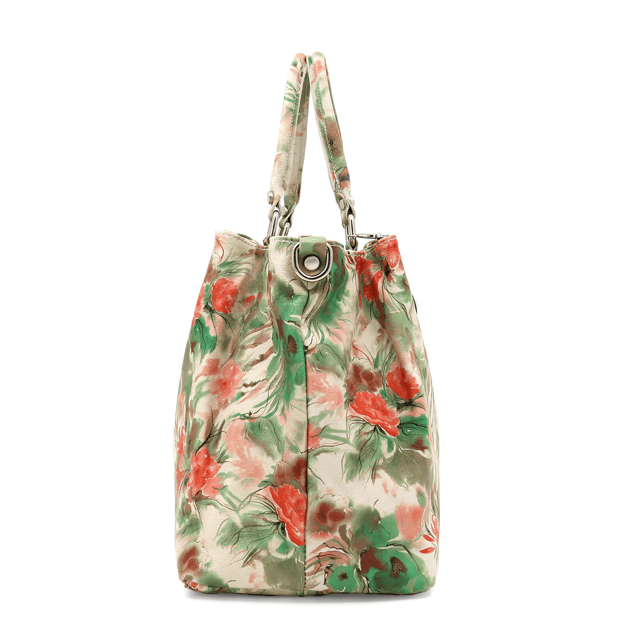 Nagy női táska természetes bőrből, Danica virágmintával