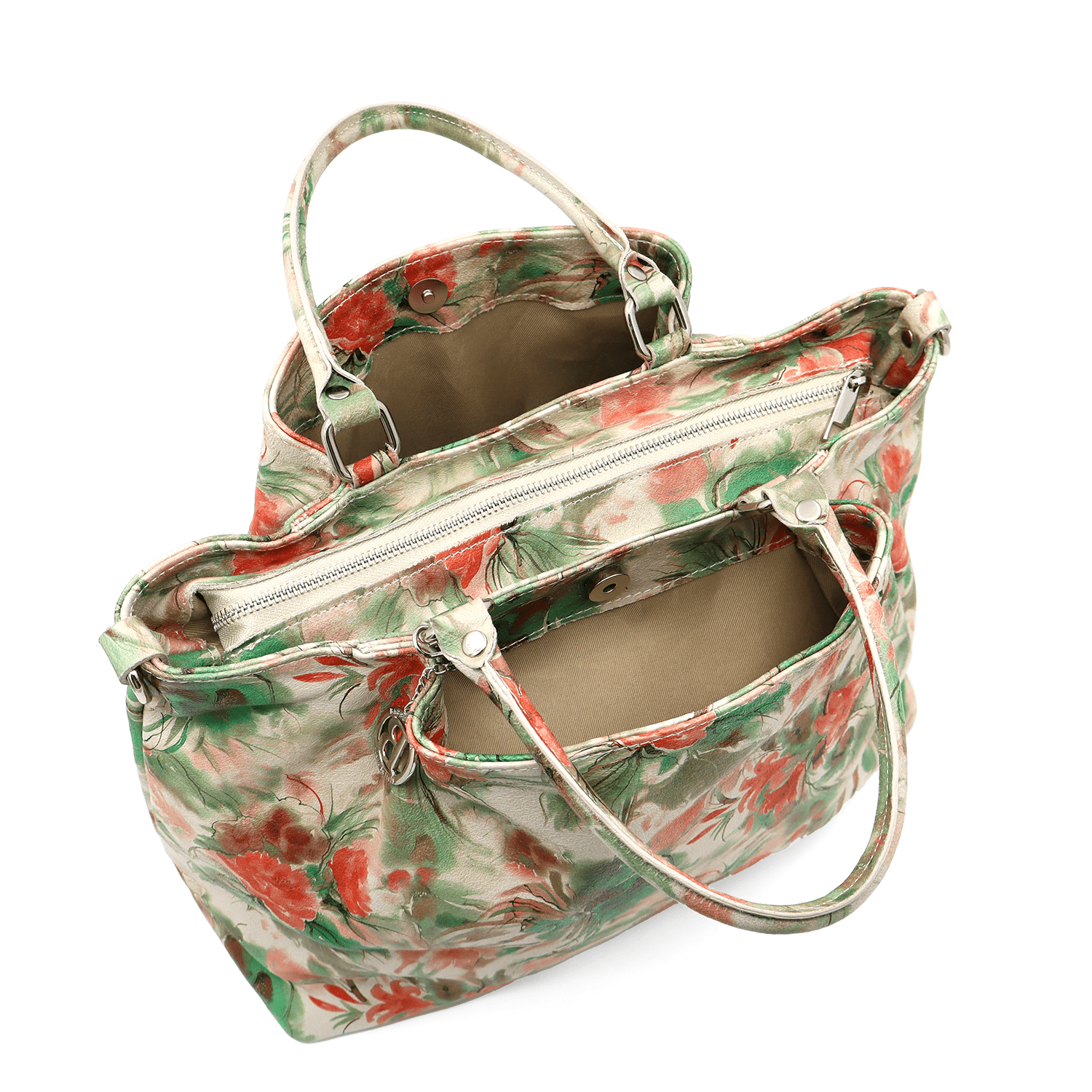 Nagy női táska természetes bőrből, Danica virágmintával