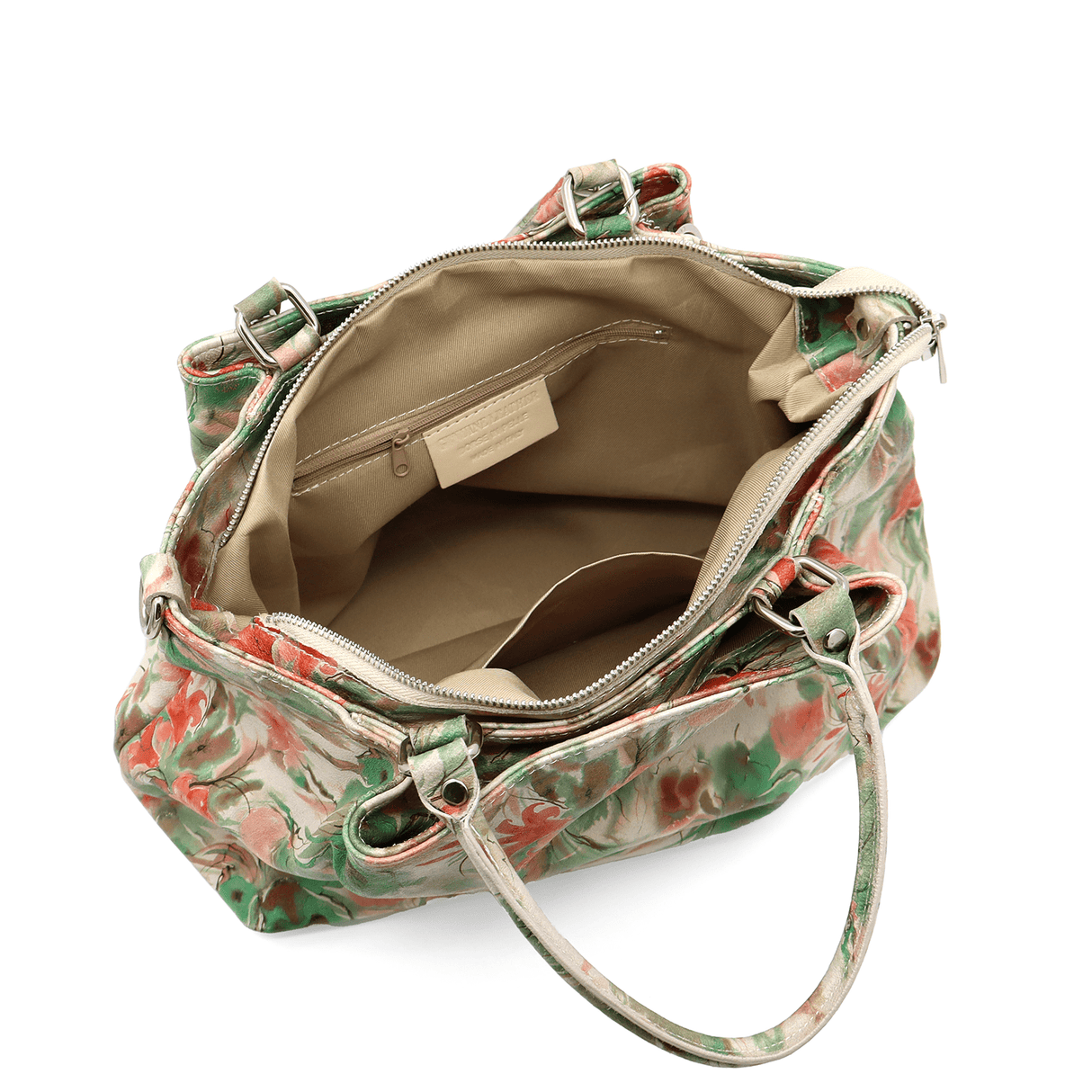 Nagy női táska természetes bőrből, Danica virágmintával