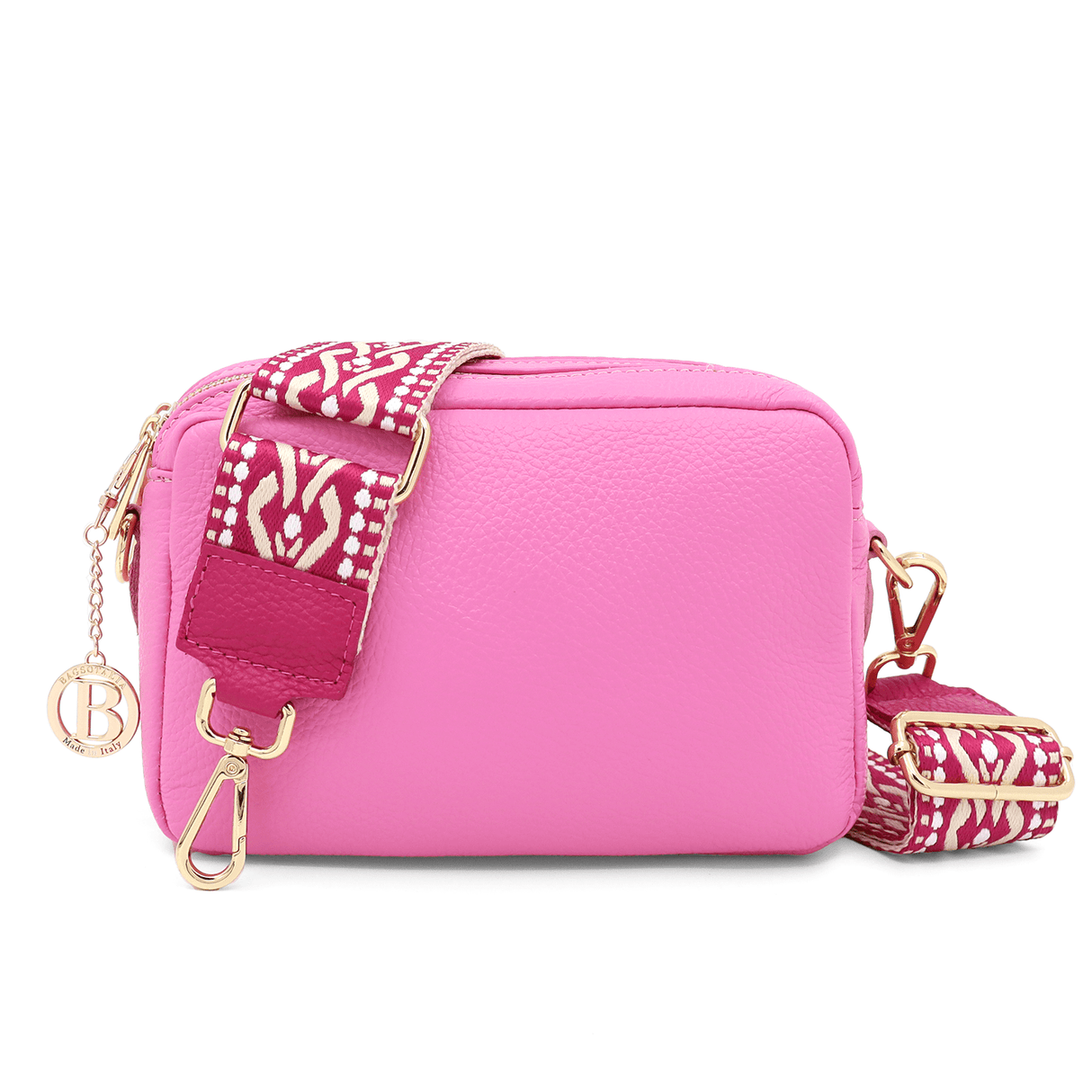 Természetes bőr válltáska 2 fogantyúval - rózsaszín