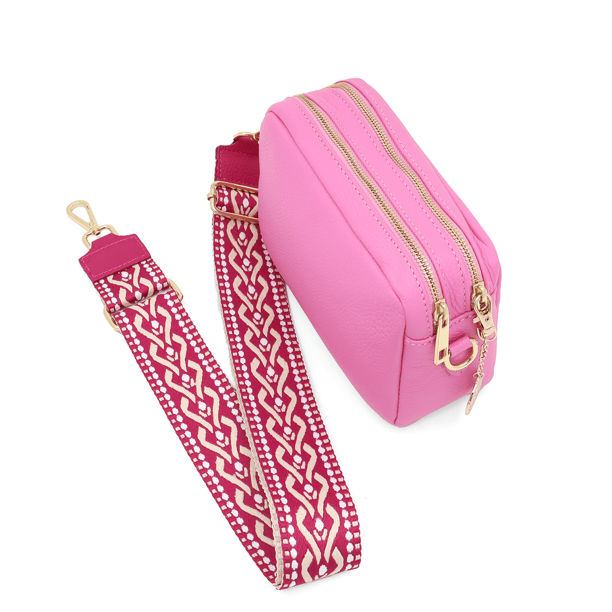 Természetes bőr válltáska 2 fogantyúval - rózsaszín