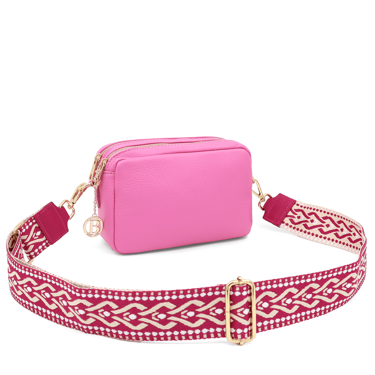 Természetes bőr válltáska 2 fogantyúval - rózsaszín