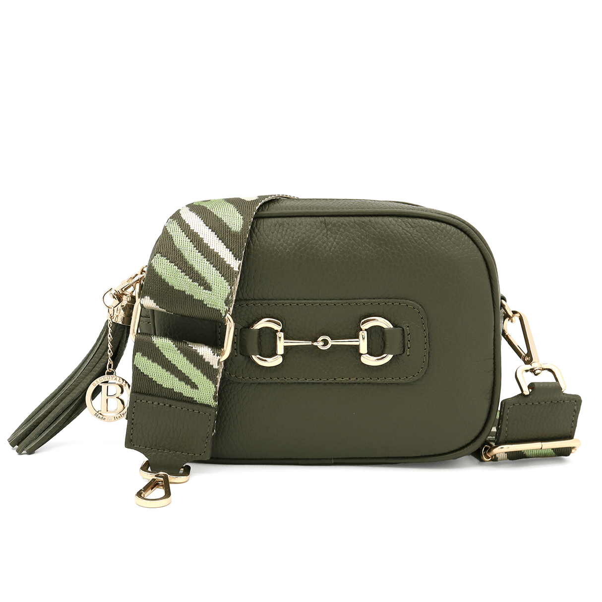 Lorena természetes bőr válltáska - olíva zöld