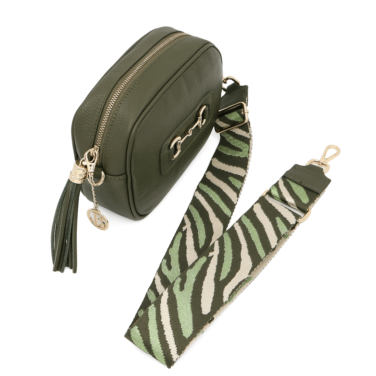 Lorena természetes bőr válltáska - olíva zöld