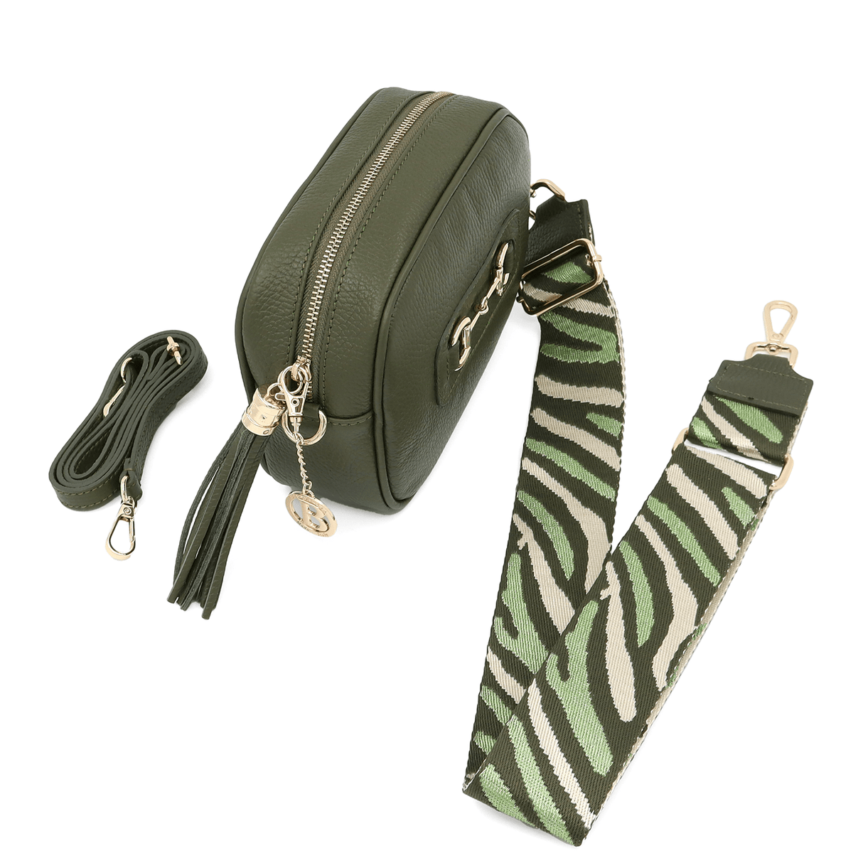 Lorena természetes bőr válltáska - olíva zöld