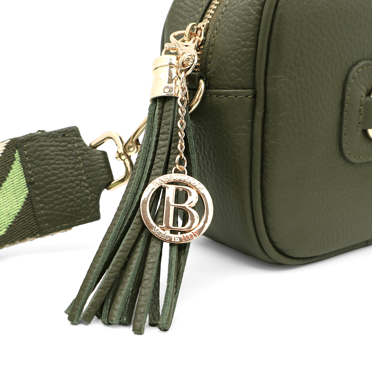 Lorena természetes bőr válltáska - olíva zöld