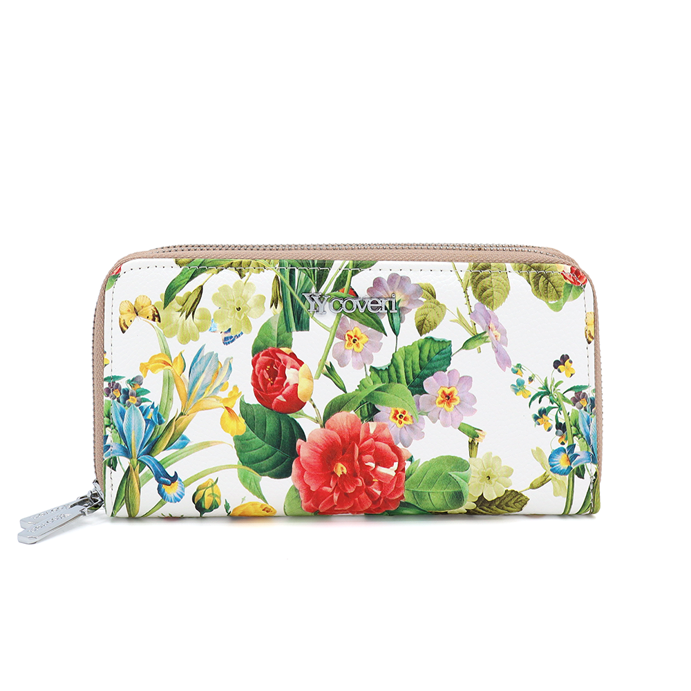 Női pénztárca virágmintával - világosbarna
