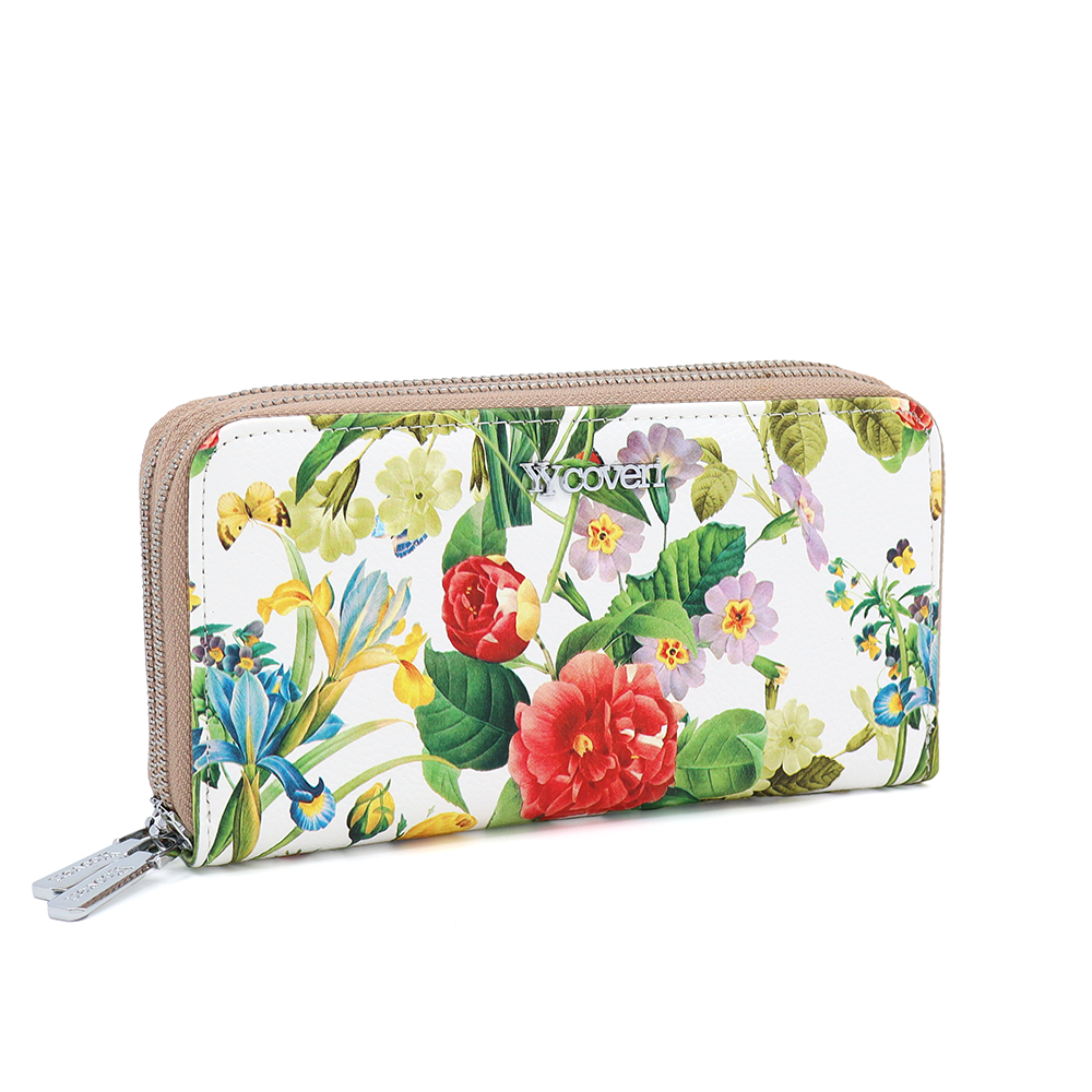 Női pénztárca virágmintával - világosbarna