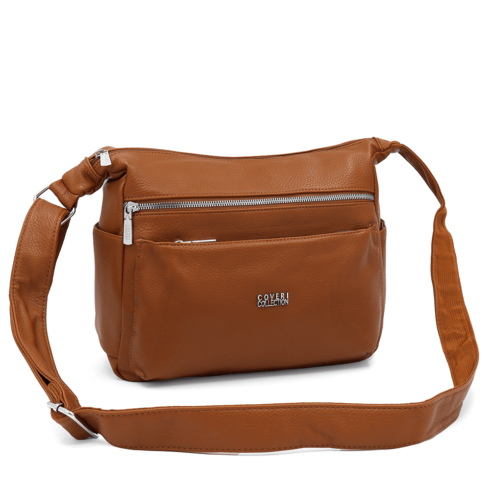 Táska vállra, sok zsebbel -  téglaszínű barna