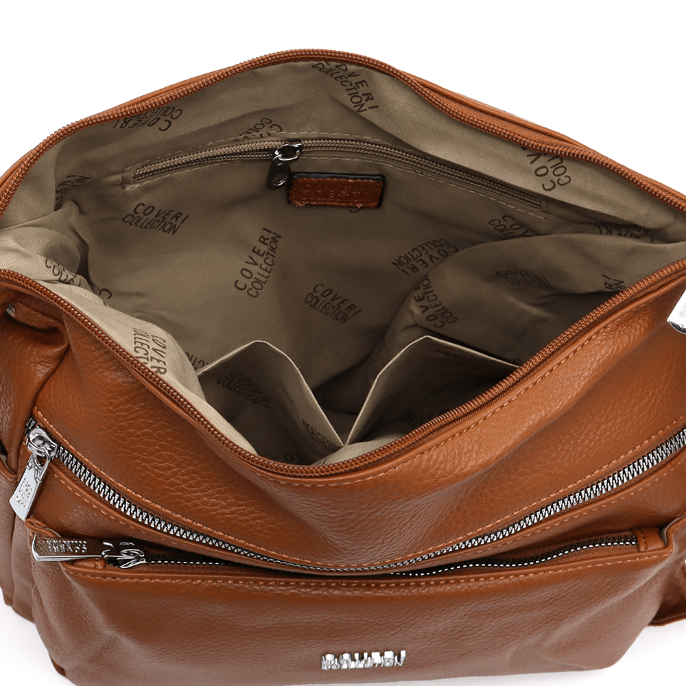 Táska vállra, sok zsebbel -  téglaszínű barna