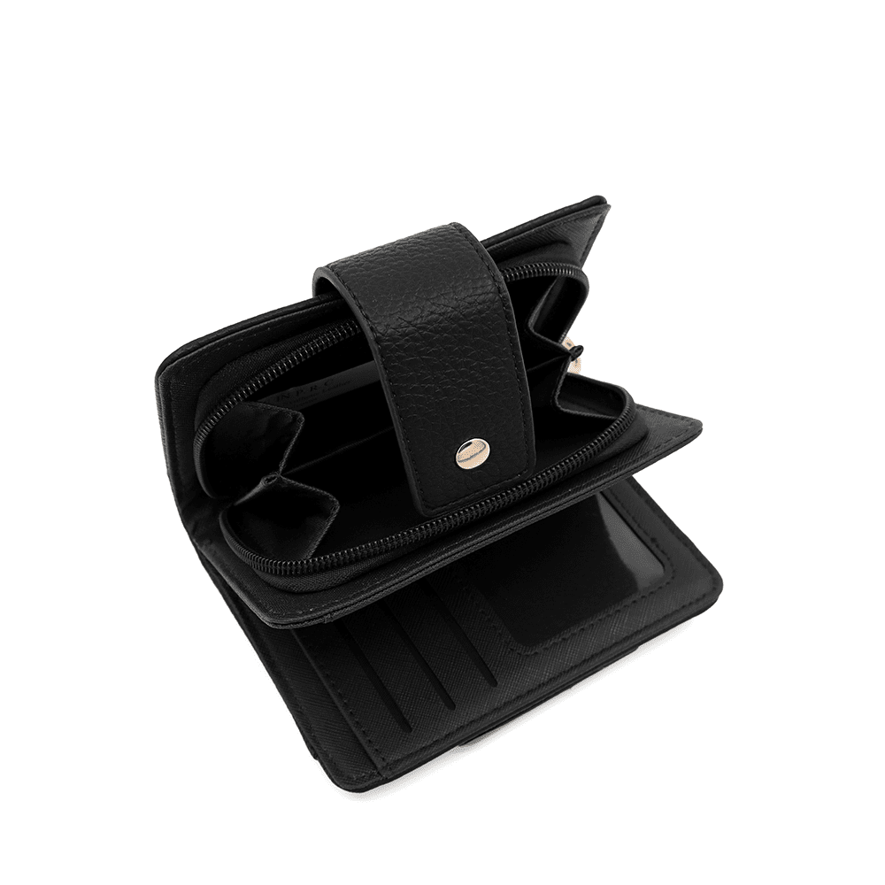 Női pénztárca levehető kártyatartóval - fekete