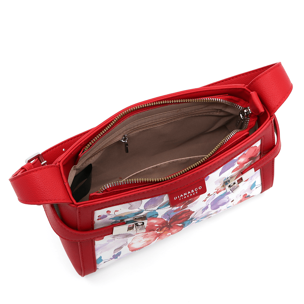 Diana & Co - Női válltáska virágmintával - piros