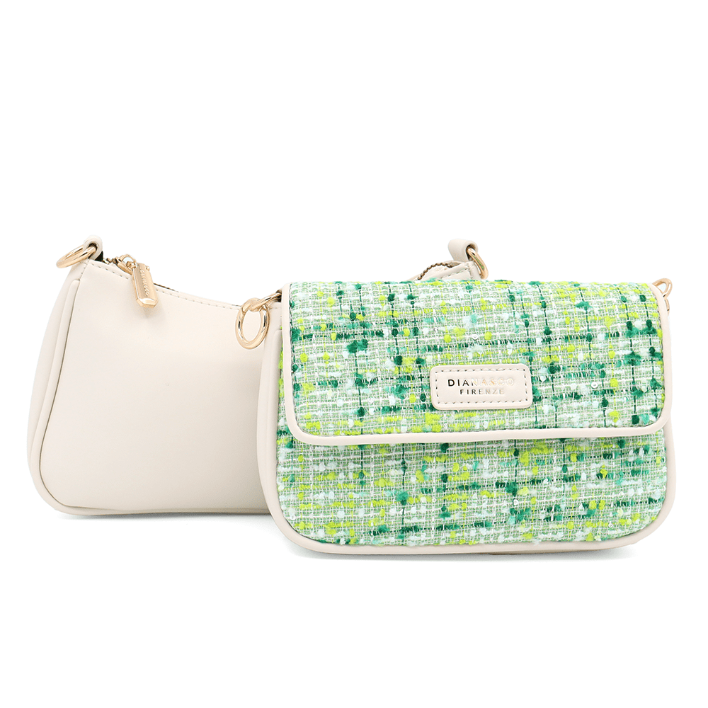 Diana & Co - Női válltáska buklé részletekkel - zöld / bézs