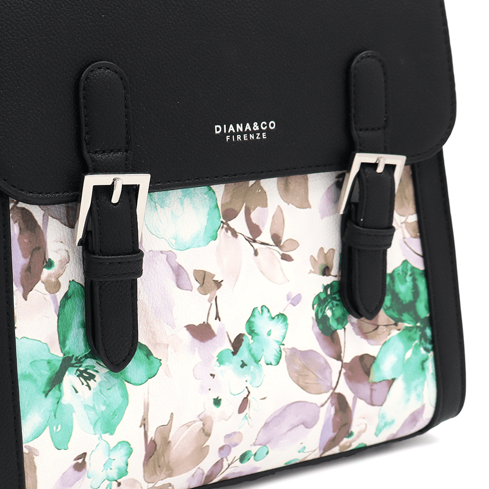 Diana & Co - Női hátizsák virágmintával - fekete